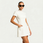 Estelle Worthington | Women’s Mini Dress with Pearl Trim and Pocket Detailing