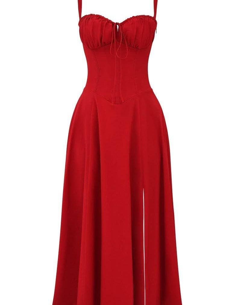Isabeau Renard | Corset Midi Dress – Tailored Waist and Flowing Skirt