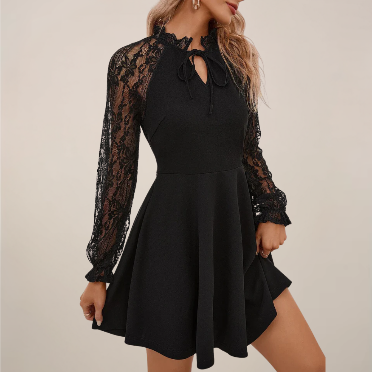 Celeste Marceau | Formal Elegant Mini Dress with Lace Sleeves