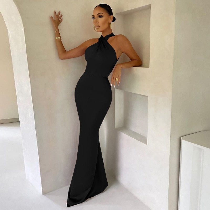 Valentina Sorelli | Halter Neck Maxi Dress – Elegant Backless Mermaid Fit for Evening & Events