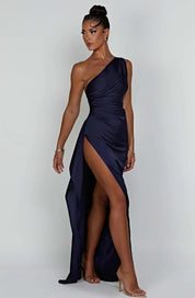 Elowen Duvall | Women’s Asymmetric Evening Maxi Dress – Elegant Gown with High Split