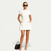 Estelle Worthington | Women’s Mini Dress with Pearl Trim and Pocket Detailing
