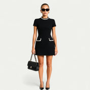 Estelle Worthington | Women’s Mini Dress with Pearl Trim and Pocket Detailing
