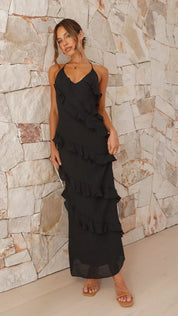 Clarisse Montreux | Women’s Ruffle Maxi Dress – Halter Neck, Tiered Layers