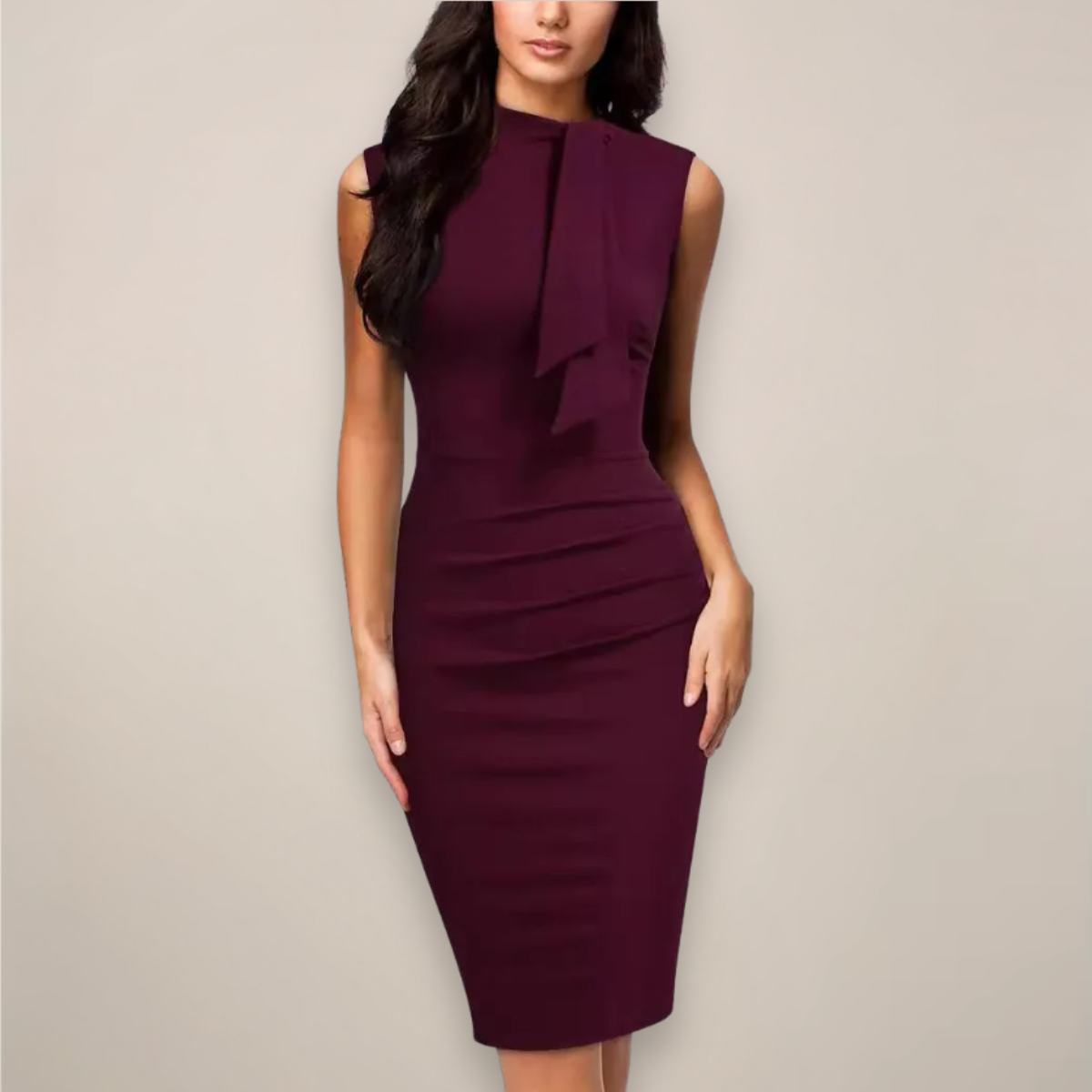 Florence Hawthorne | Women’s Sleeveless Sheath Midi Dress – V-Neck Wrap Style for Work and Events
