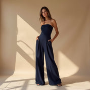 Rosalie Kensington | Women’s Strapless Wide-Leg Jumpsuit – Structured Bodice with Elegant Flowing Silhouette